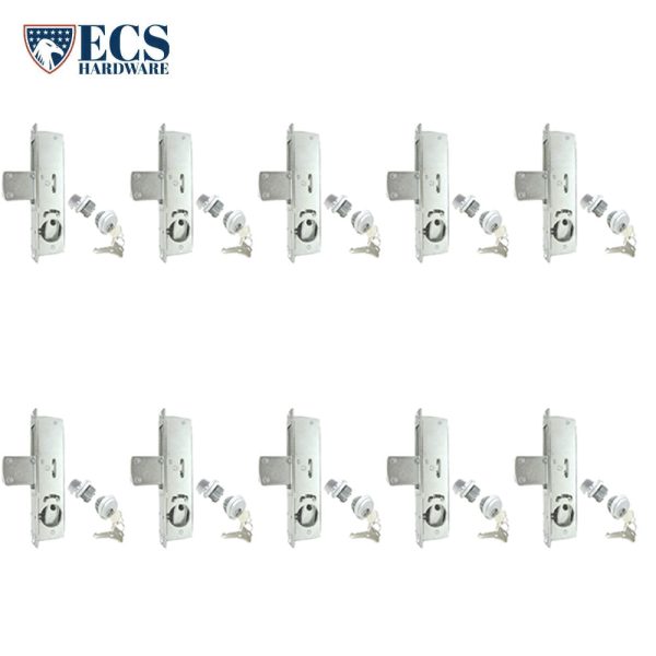 ECS HARDWARE - Zinc Plated Steel Lock Body 31 32  Backset with 2 Aluminum Faceplates and 1-5 32” Diameter Aluminum Finish Zinc Mortise Cylinder SC1 Keyway with 2 Brass Keys (Pack of 10) Fashion - Image 2