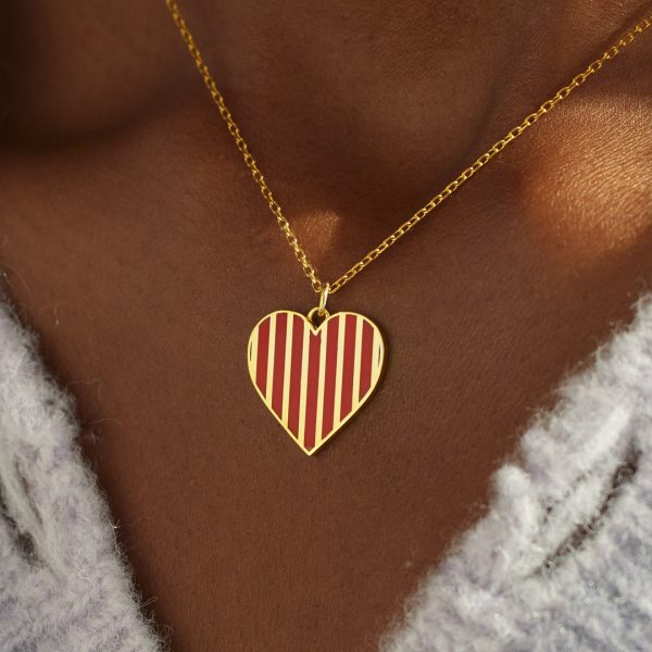 Friendship Gives Wings To The Heart Stripe Heart Necklace Online Sale - Image 2