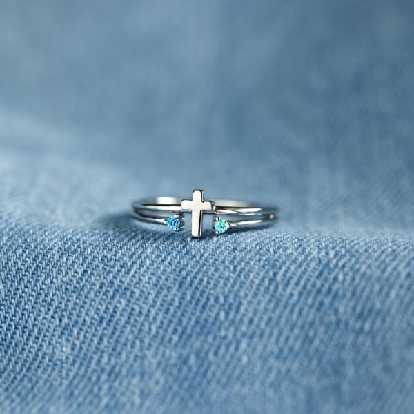 Mother And Daughter Double Gem Cross Ring - Mother s Day Gift Hot on Sale - Image 4