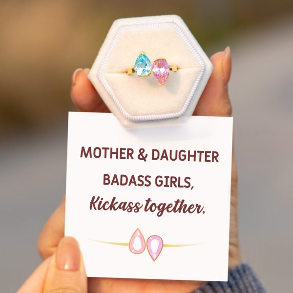 Mother & Daughter Kickass Together Back to Back Birthstone Ring Sale - Image 3