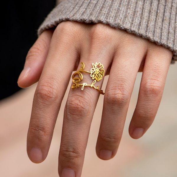 Personalized Birth Flower Name Ring For Cheap - Image 5